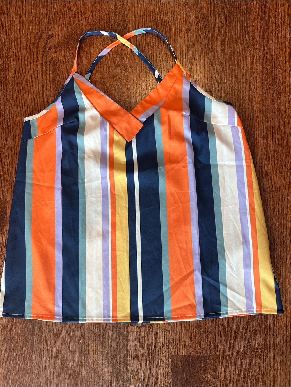 Striped Satin Cami in Navy, Orange, Yellow, White